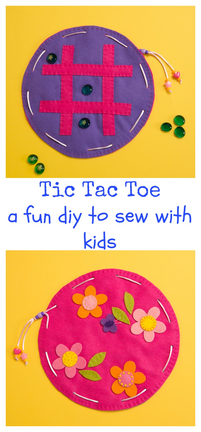 felt DIY tic tac toe pouch with flowers