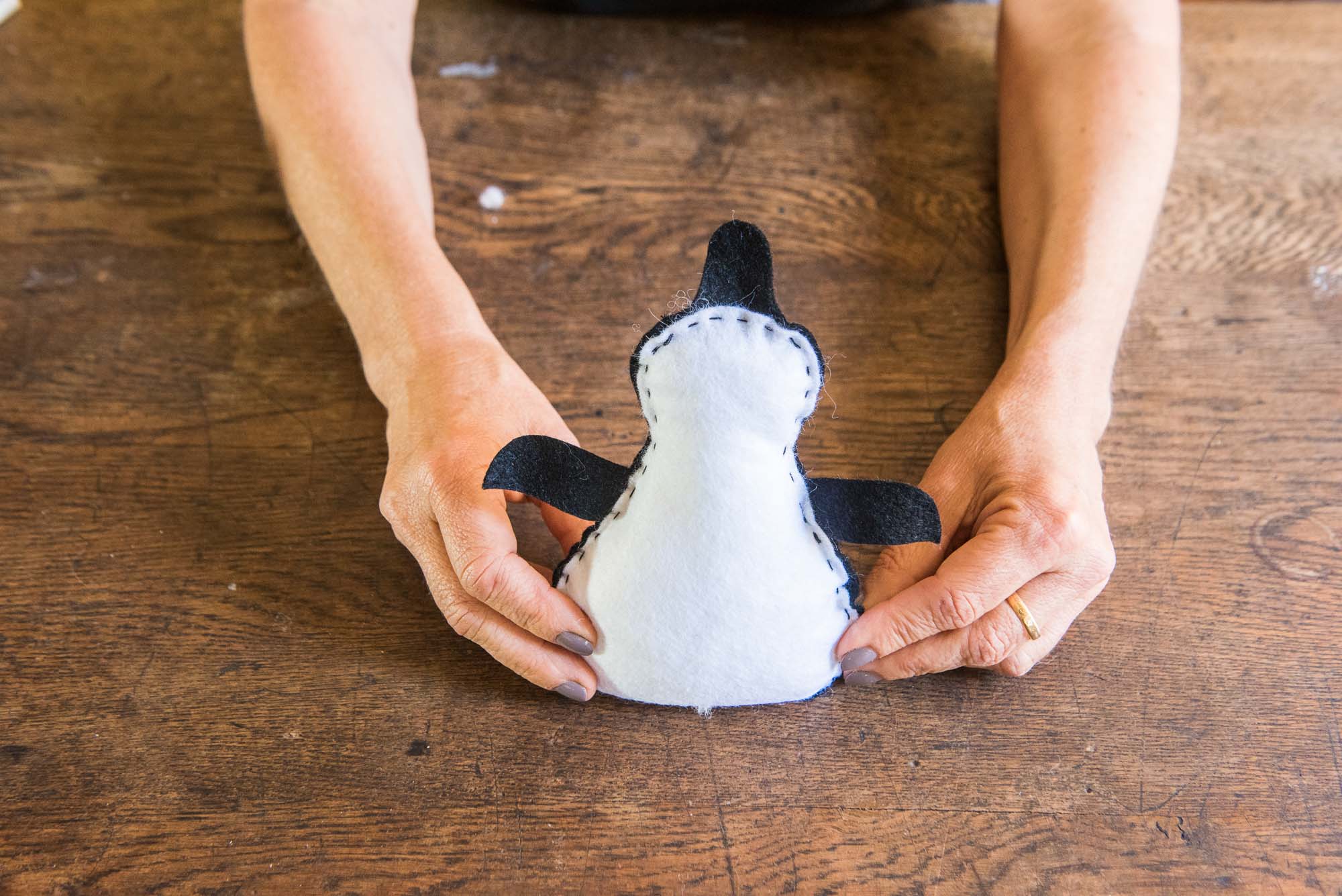 sewing a penguin softie