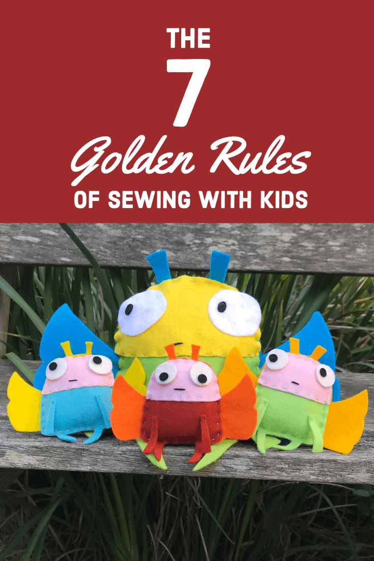 felt hand sewn soft toys with text, the 7 golden rules of teaching kids to sew.