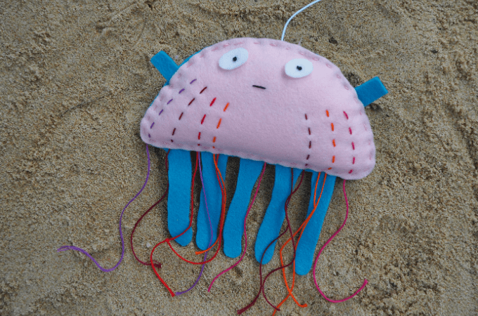 a felt jelly fish softie that kids can sew