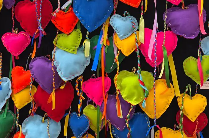 fely hearts sewn by children at the intergenerational sewing project in sydney